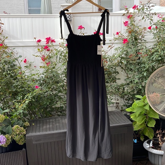 Black Tape_ Women's Tied-Strap Black Smocked Maxi Dress - Large - Picture 2 of 15